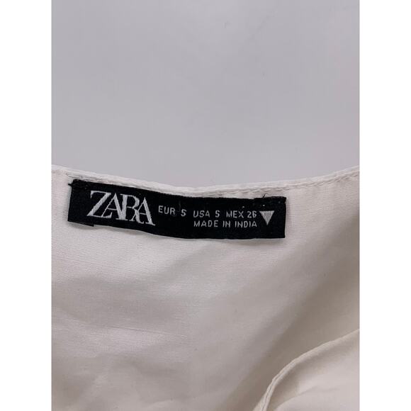 ZARA Women’s White Pleated Ruffle Sleeve Cinched Bust Cropped Top SZ S - Picture 10 of 11